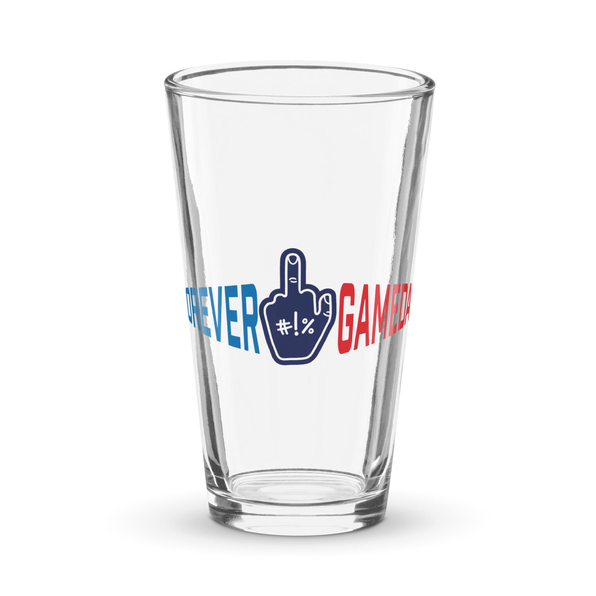A Funny College Gameday pint glass with the Forever Game Day foam middle finger logo. Forever Game Day is a college football t-shirt store