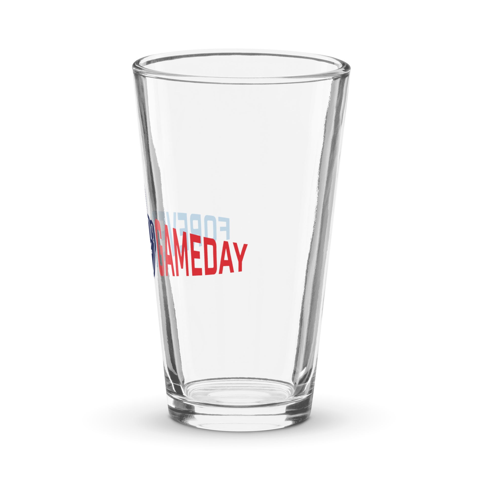 A Funny College Gameday pint glass with the Forever Game Day foam middle finger logo. Forever Game Day is a college football t-shirt store